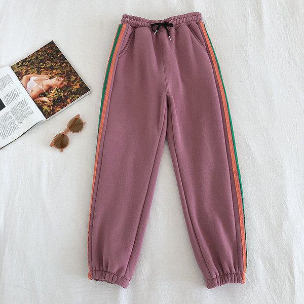 Pantaloni sport de dama cu talie elastica si margini colorate