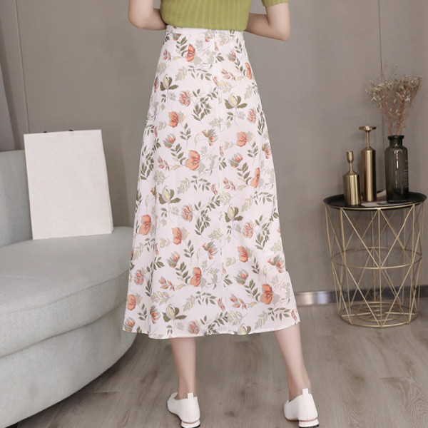 Gėlėtas moteriškas sijonas aukštu juosmeniu