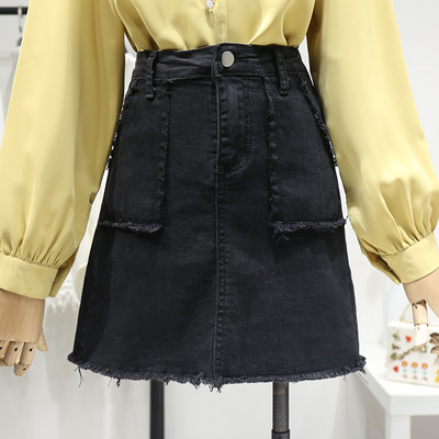 Ежедневна къса дънкова пола с джобове и скъсани мотиви