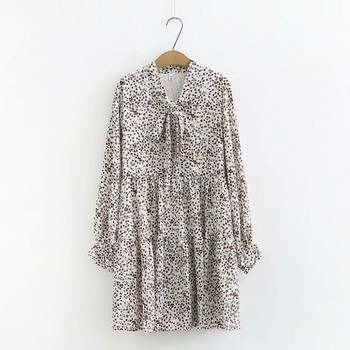 Rochie scurta dama casual cu panglica si maneci lungi