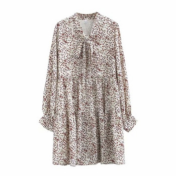 Rochie scurta dama casual cu panglica si maneci lungi