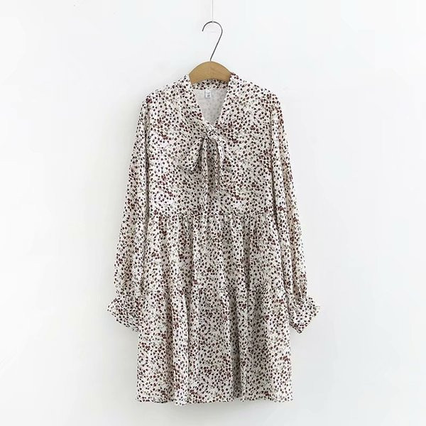 Rochie scurta dama casual cu panglica si maneci lungi