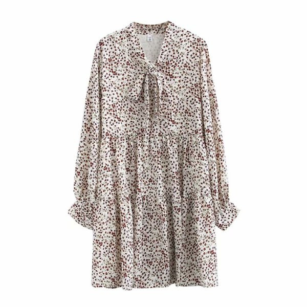 Rochie scurta dama casual cu panglica si maneci lungi