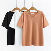 Ikdienas sieviešu T-krekls ar īsām piedurknēm un dziļu kakla izgriezumu