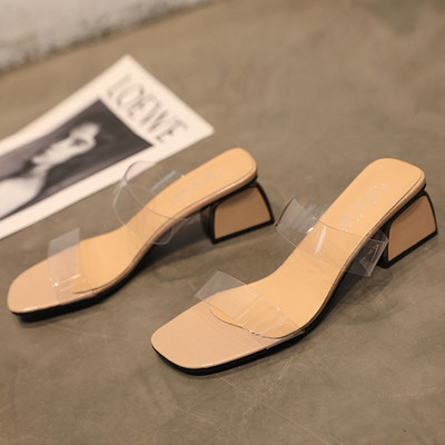 Ženske papuče s četvrtastom petom i silikonskim remenom