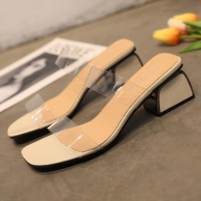 Ženske papuče s četvrtastom petom i silikonskim remenom