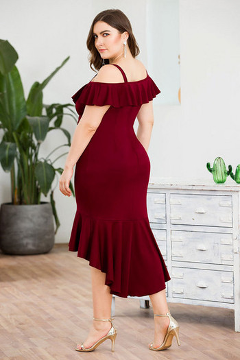 Стилна дамска рокля с тънки презрамки асиметричен модел