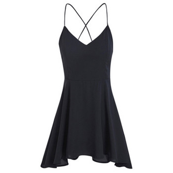 Дамска черна рокля с гол гръб и тънки презрамки