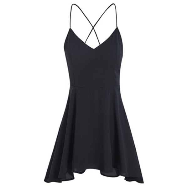 Дамска черна рокля с гол гръб и тънки презрамки