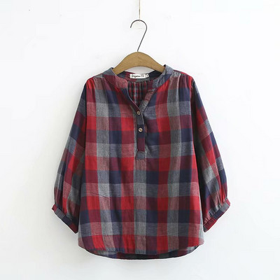 Ежедневна дамска карирана риза с 3/4 ръкав и копчета