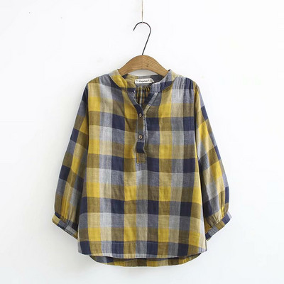 Ежедневна дамска карирана риза с 3/4 ръкав и копчета