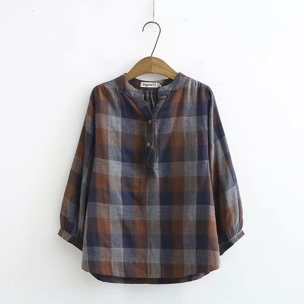 Ежедневна дамска карирана риза с 3/4 ръкав и копчета 