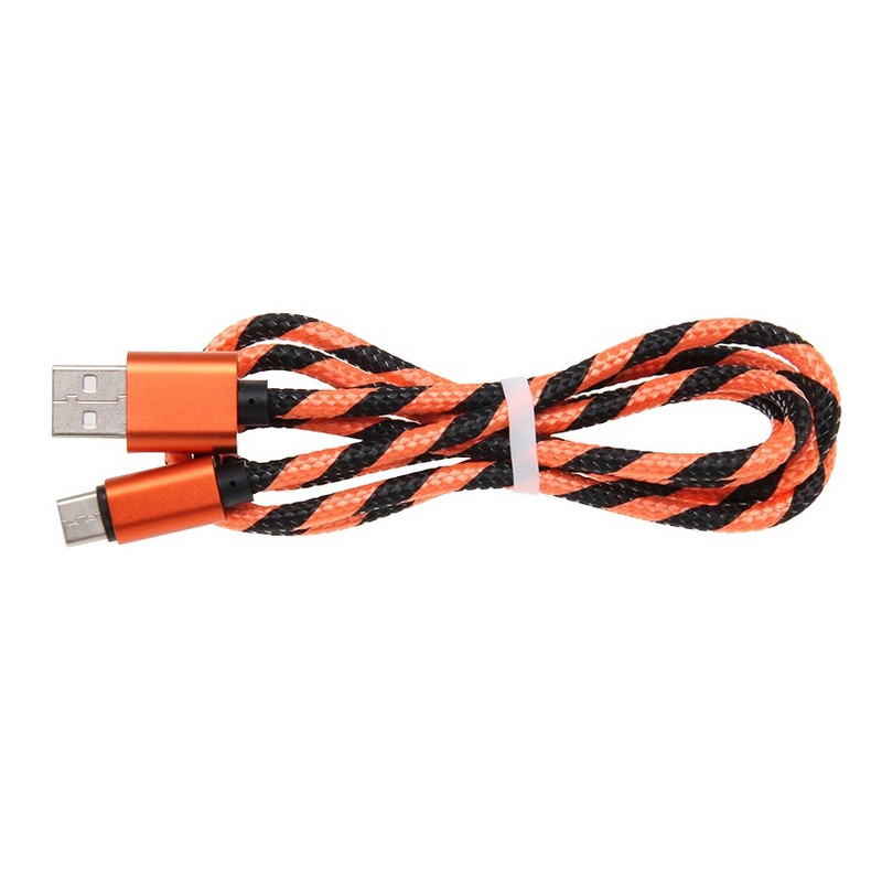 Бързозареждащ  кабел Micro usb с плетена обвивка в оранжев цвят 