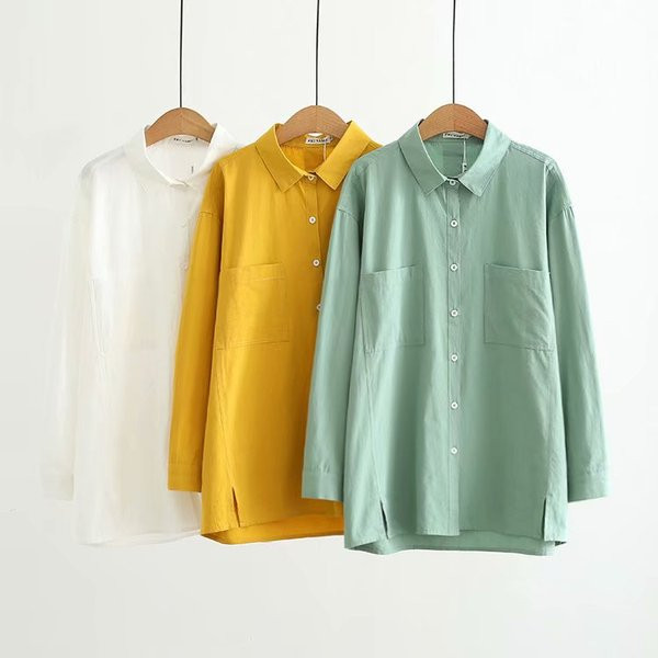 Ležerna ženska široka košulja s dugim rukavima i džepovima