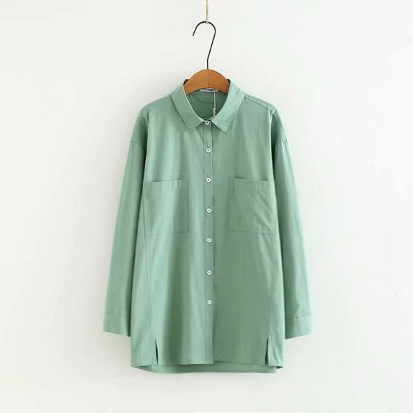 Ležerna ženska široka košulja s dugim rukavima i džepovima