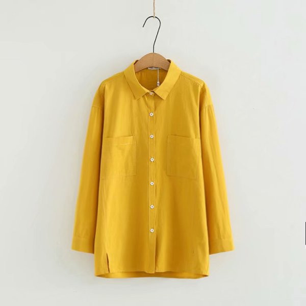 Ležerna ženska široka košulja s dugim rukavima i džepovima