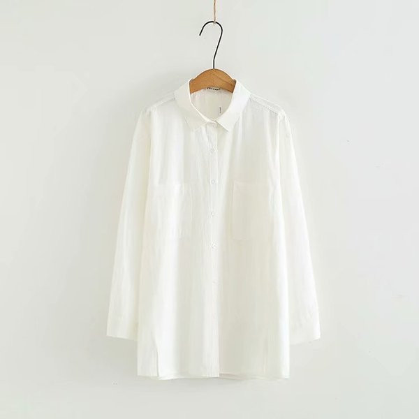 Ležerna ženska široka košulja s dugim rukavima i džepovima