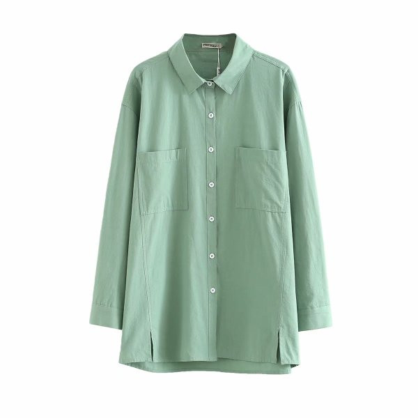 Ležerna ženska široka košulja s dugim rukavima i džepovima