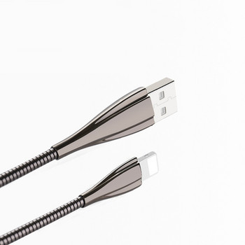 Метален USB кабел тип пружина Type Lightning в тъмносив цвят