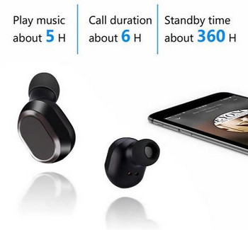 Безжични Earbuds слушалки модел TWS18 с powerbank, Bluetooth версия 5.0 + EDR, Стерео звук - черен цвят