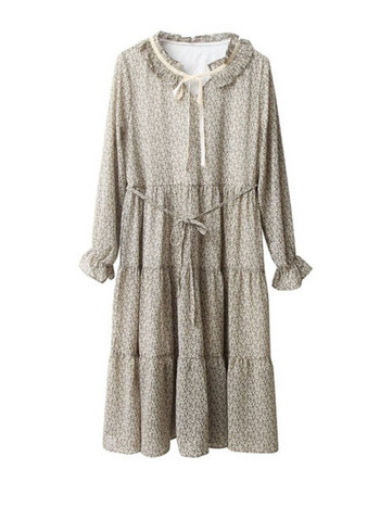 Дамска ежедневна дълг рокля с връзки и дълъг ръкав