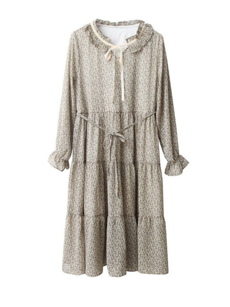 Дамска ежедневна дълг рокля с връзки и дълъг ръкав