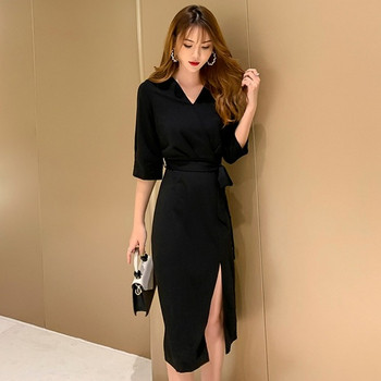 Rochie retro de dama cu crapata si decolteu spitz