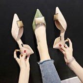 Stílusos női félig nyitott cipő alacsony, vékony sarokkal