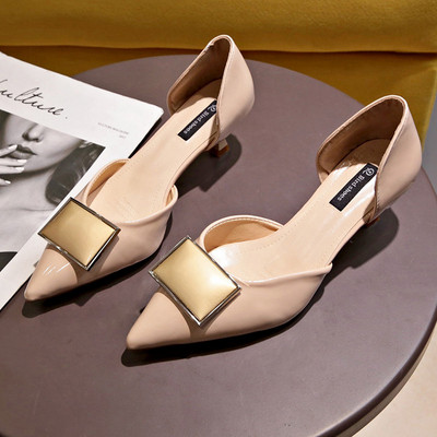 Stílusos női félig nyitott cipő alacsony, vékony sarokkal