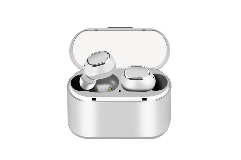 Безжични Earbuds слушалки модел TWS18 с powerbank, Bluetooth версия 5.0 + EDR, Стерео звук - сребристо бял цвят