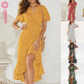 Rochie lunga dama casual model asimetric cu maneci scurte