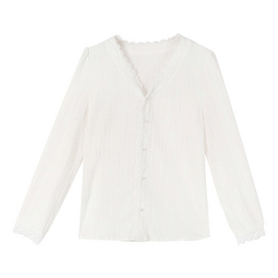 Ежедневна дамска риза с шпиц деколте и 3/4 ръкав в бял цвят