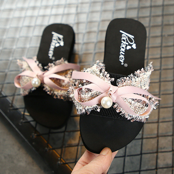 Mūsdienīgas bērnu čības ar lentīti un pērli meitenēm