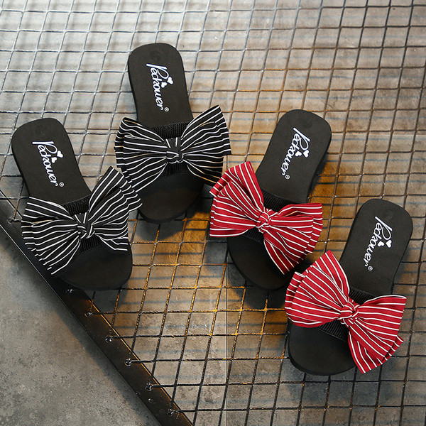 Детски чехли за момичета с панделка - равна подметка