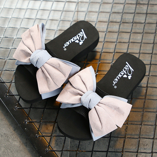 Детски чехли за момичета с панделка - равна подметка