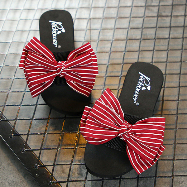 Детски чехли за момичета с панделка - равна подметка