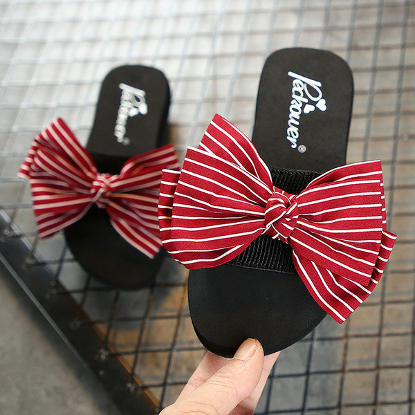 Детски чехли за момичета с панделка - равна подметка