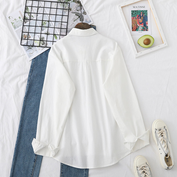 Cămașă casual de damă cu broderie, buzunar și guler clasic