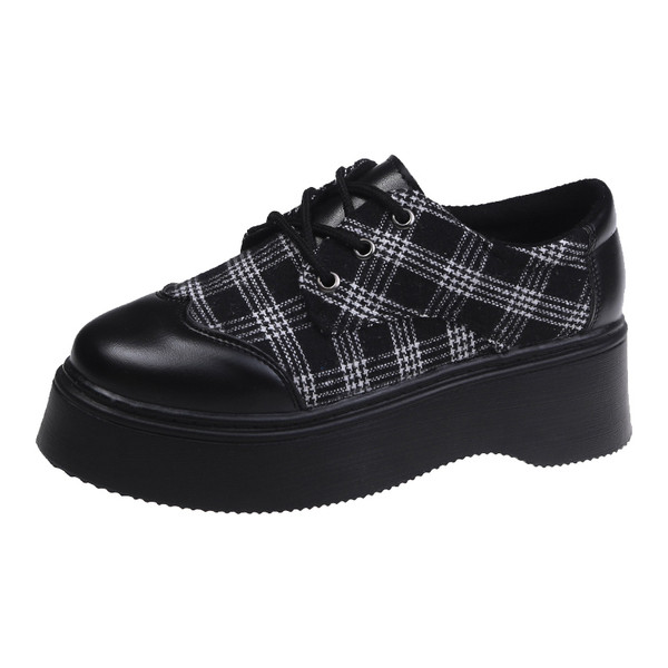 Pantofi de dama in carouri cu talpa plate si sireturi