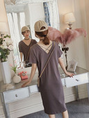 Ежедневна дамска рокля с къс ръкав и шпиц деколте