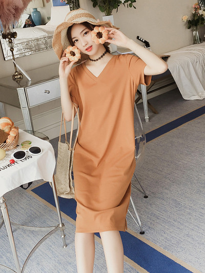 Ежедневна дамска рокля с къс ръкав и шпиц деколте