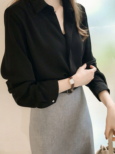 Cămașă casual de damă cu guler clasic și mâneci lungi