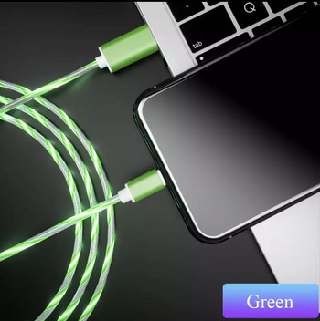 Светещ бързозареждащ USB кабел Type-C в зелен цвят