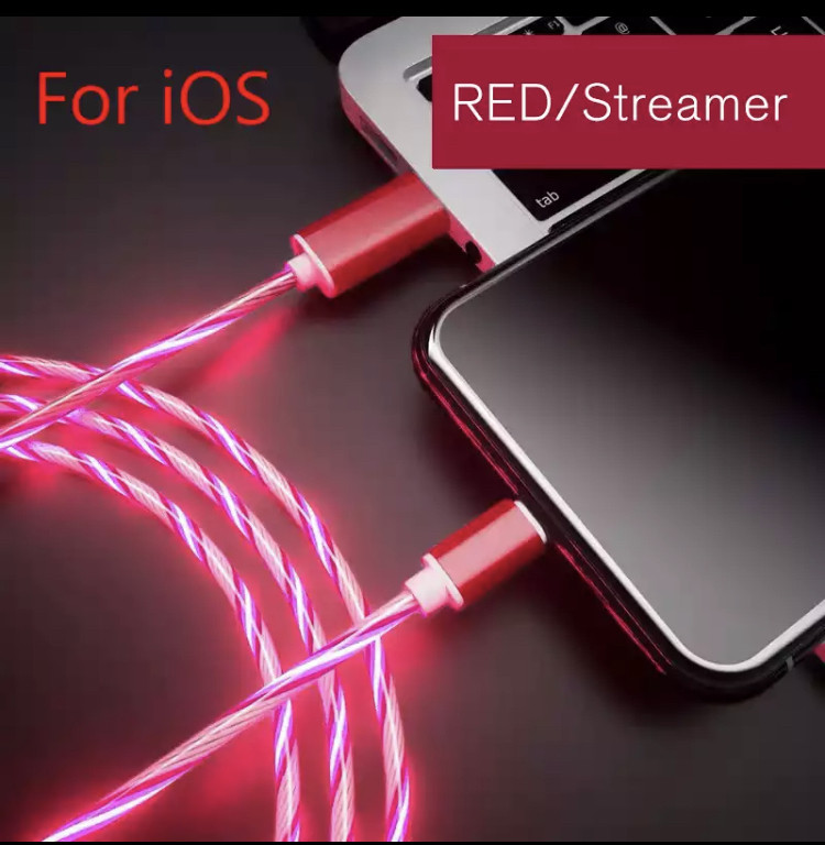 Бързозареждащ светещ USB кабел Type Lightning в розов цвят