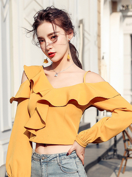 Modern női blúz hosszú ujjal és csupasz váll