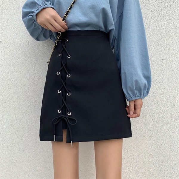 Модерна дамска пола с висока талия и връзки