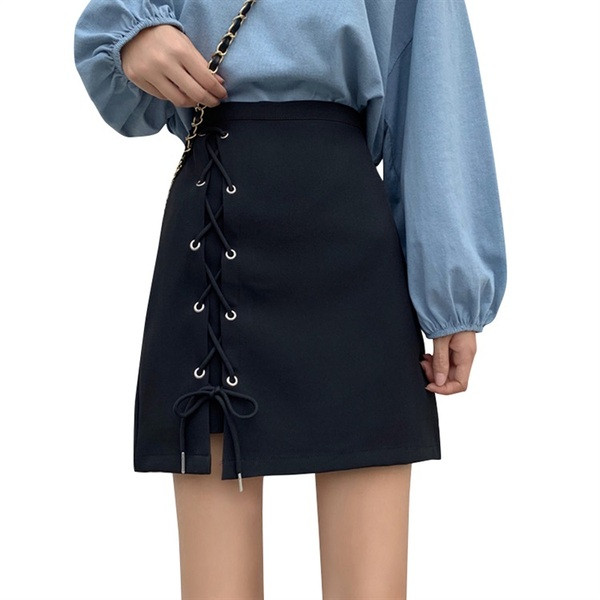 Модерна дамска пола с висока талия и връзки