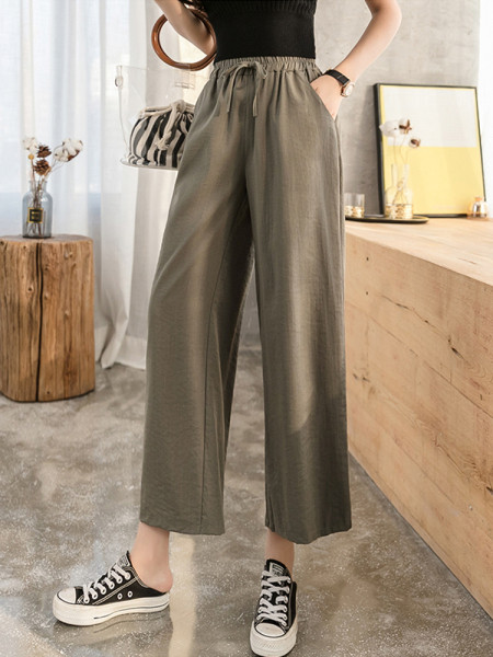 Дамски ежедневен панталон с висока талия широк модел