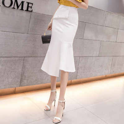 Sieviešu moderni svārku asimetrisks modelis ar augstu vidukli un pogām