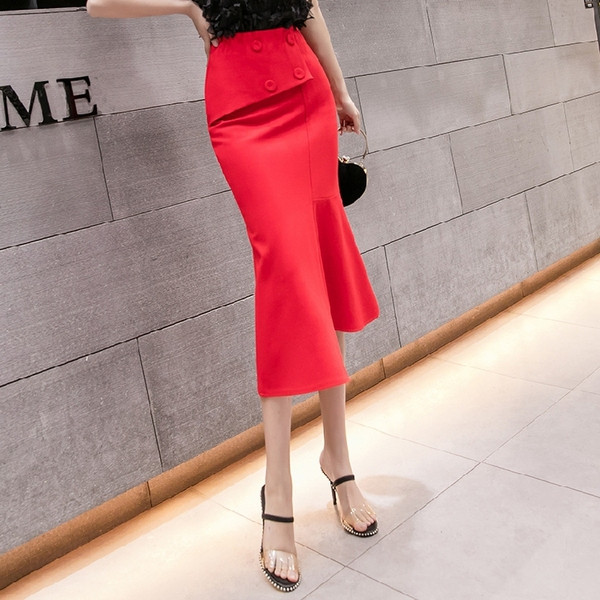 Sieviešu moderni svārku asimetrisks modelis ar augstu vidukli un pogām